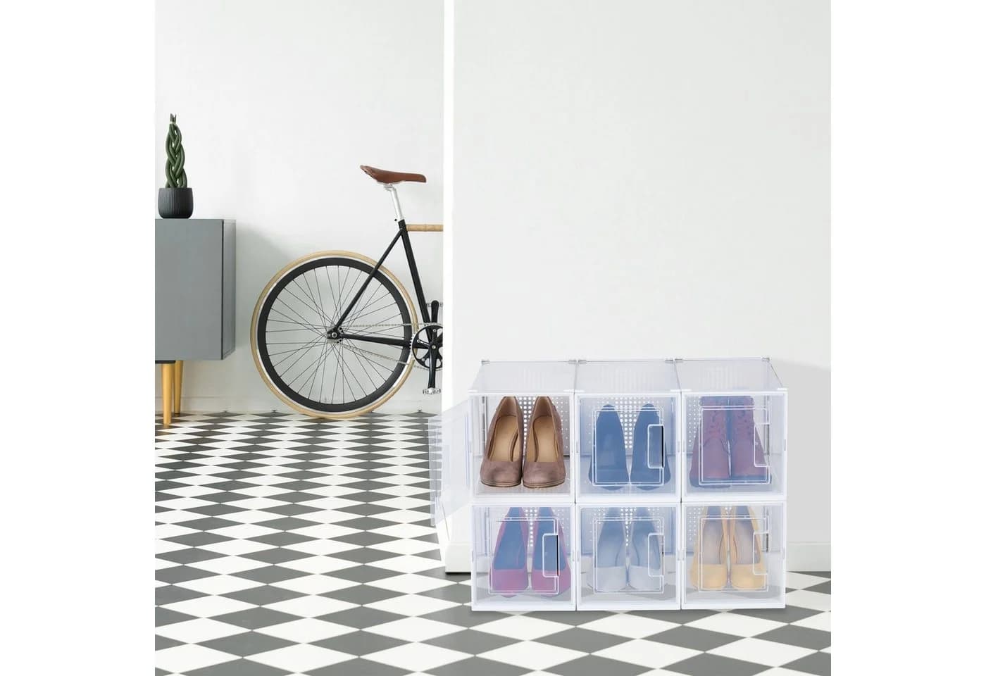 relaxdays Schuhbox 6er Set Transparent Weiß für High Heels