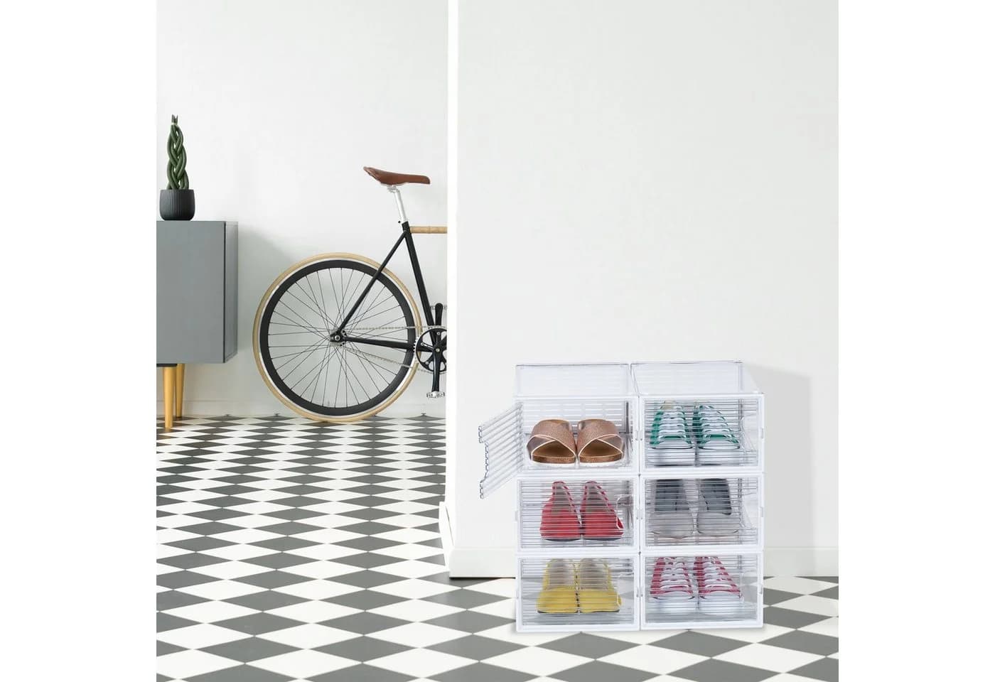relaxdays Schuhbox 6er Set Volltransparent Stapelbar
