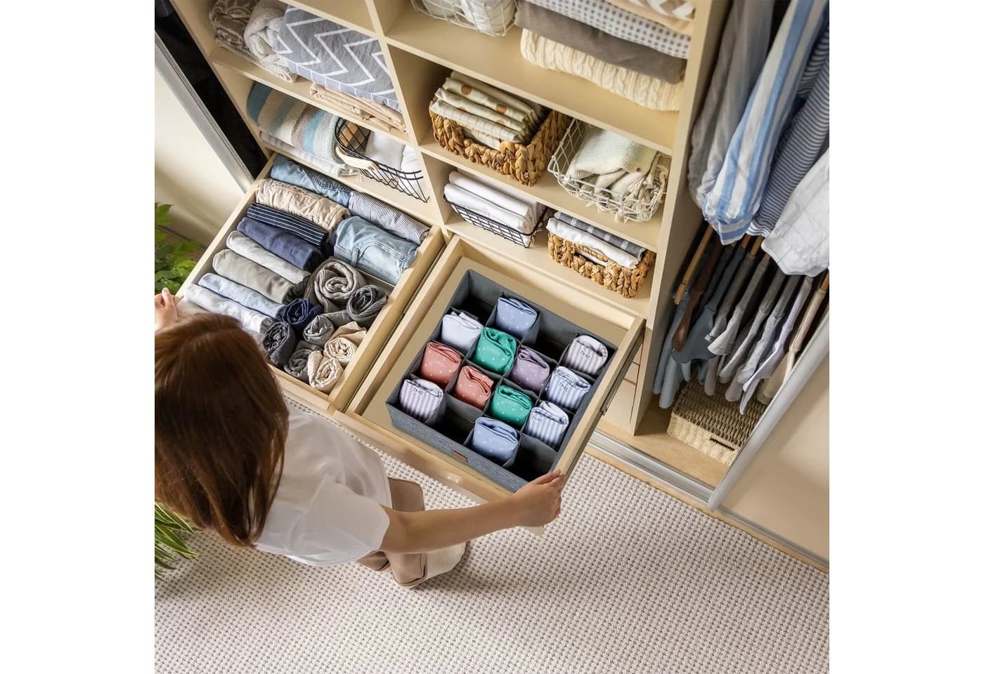 relaxdays Schubladeneinsatz Unterwäsche Organizer 4er Set Grau