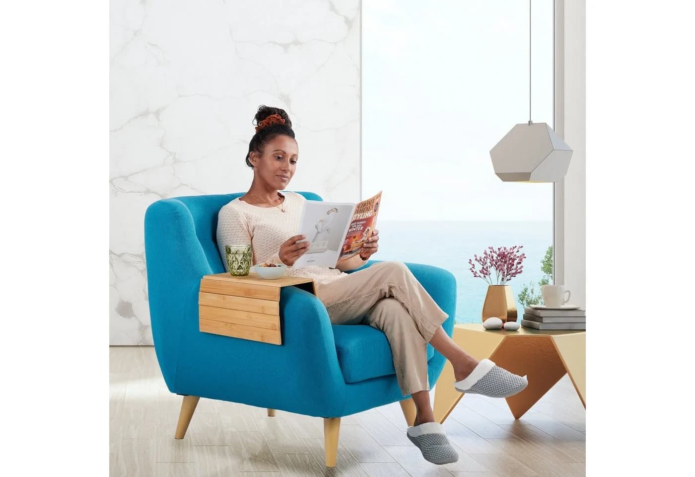 relaxdays Sofatablett Bambus mit rutschhemmender Unterseite