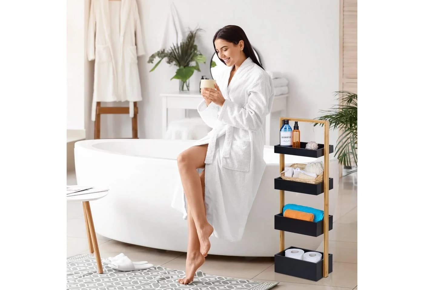 RELAXDAYS Badregal Bambus 4 Ablage Natur/Schwarz
