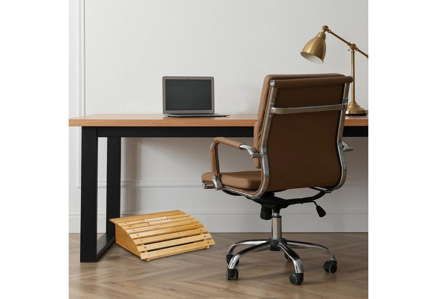 relaxdays Fußstütze Schreibtisch Bambus Natur Ergonomisch