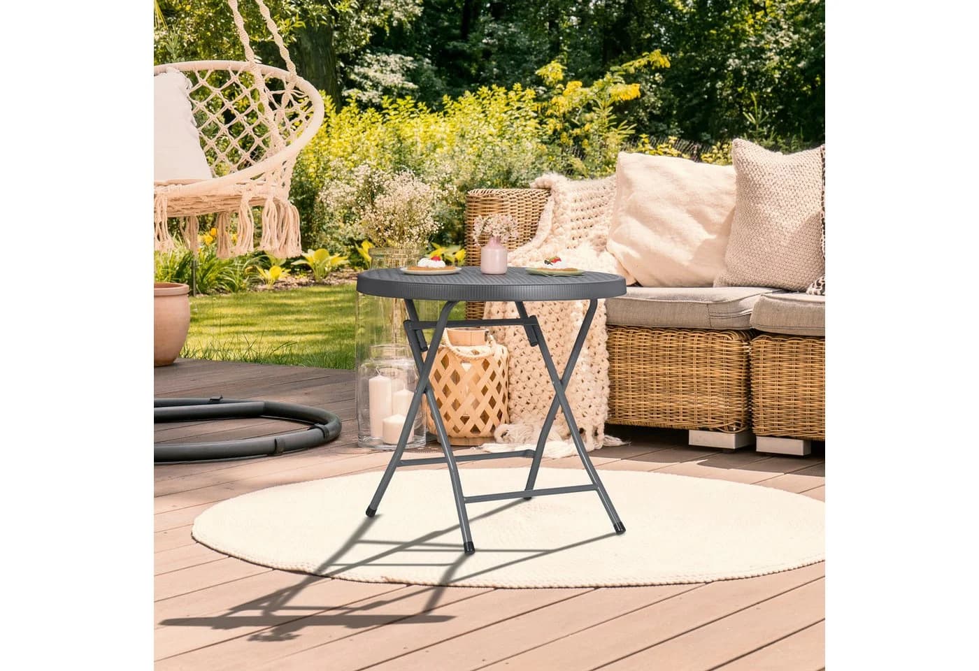 relaxdays Klappbarer Gartentisch Grau Rattanoptik