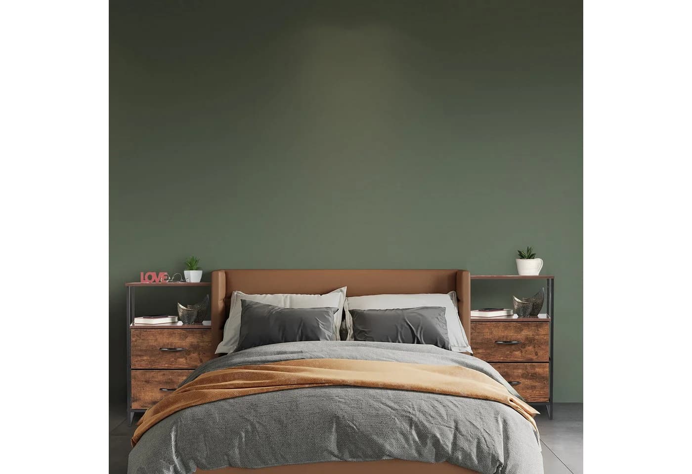 relaxdays Nachttisch Industrial 2er Set Schwarz/Braun