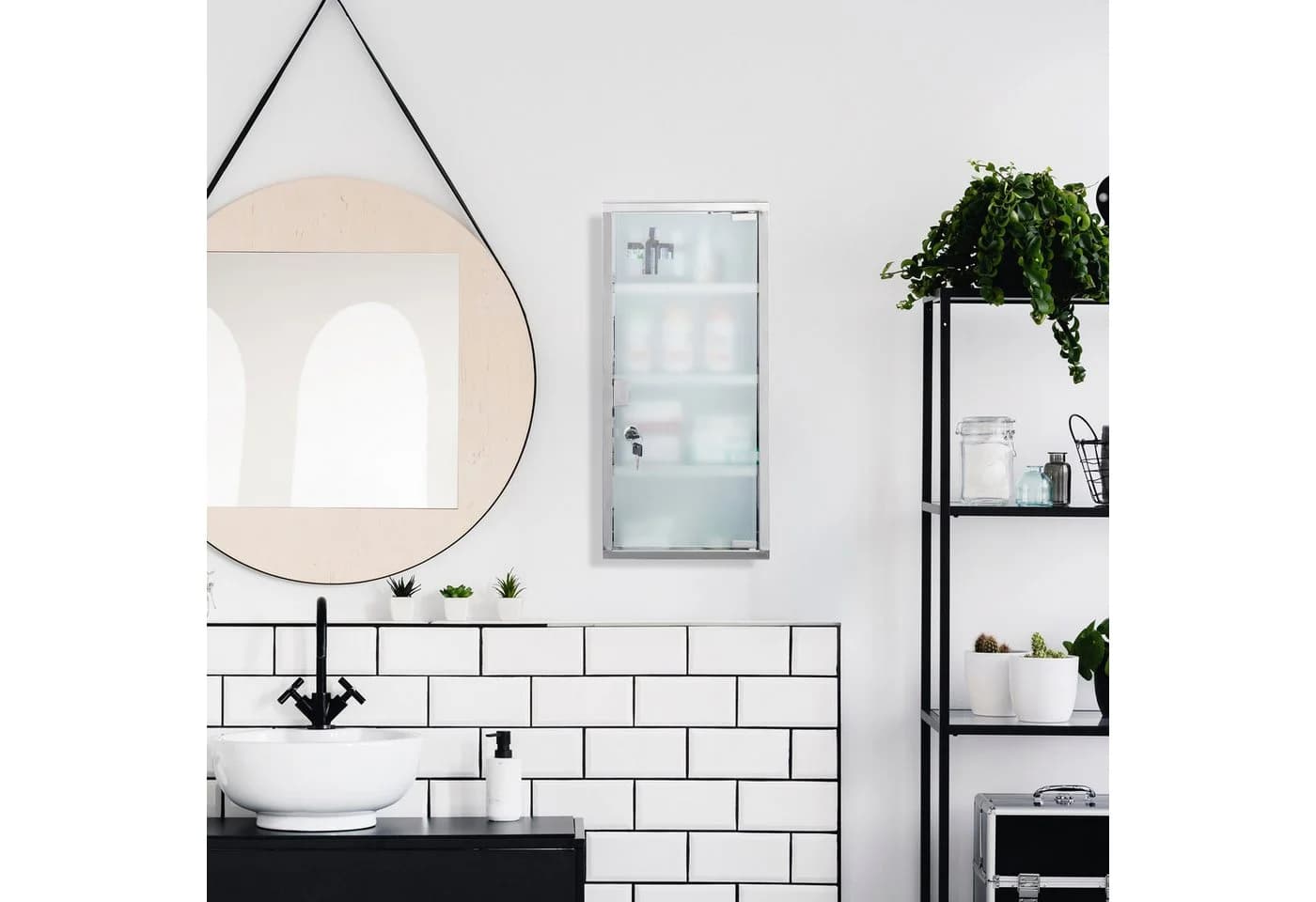 relaxdays Medizinschrank mit Glastür Silber