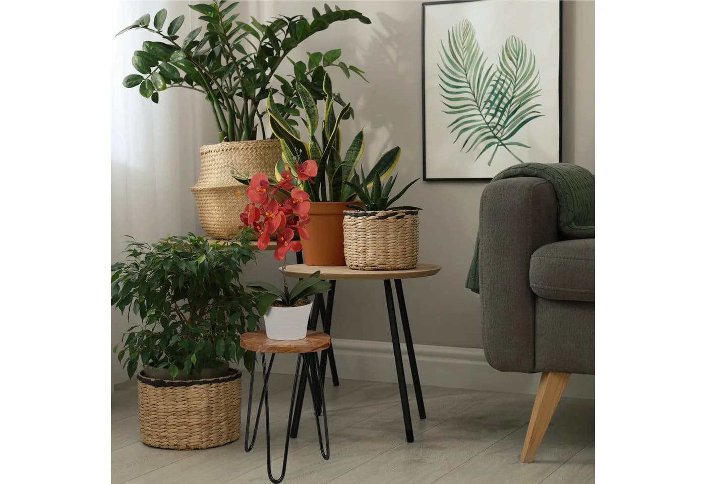 relaxdays Blumenhocker Retro aus Akazie mit Metallbeinen