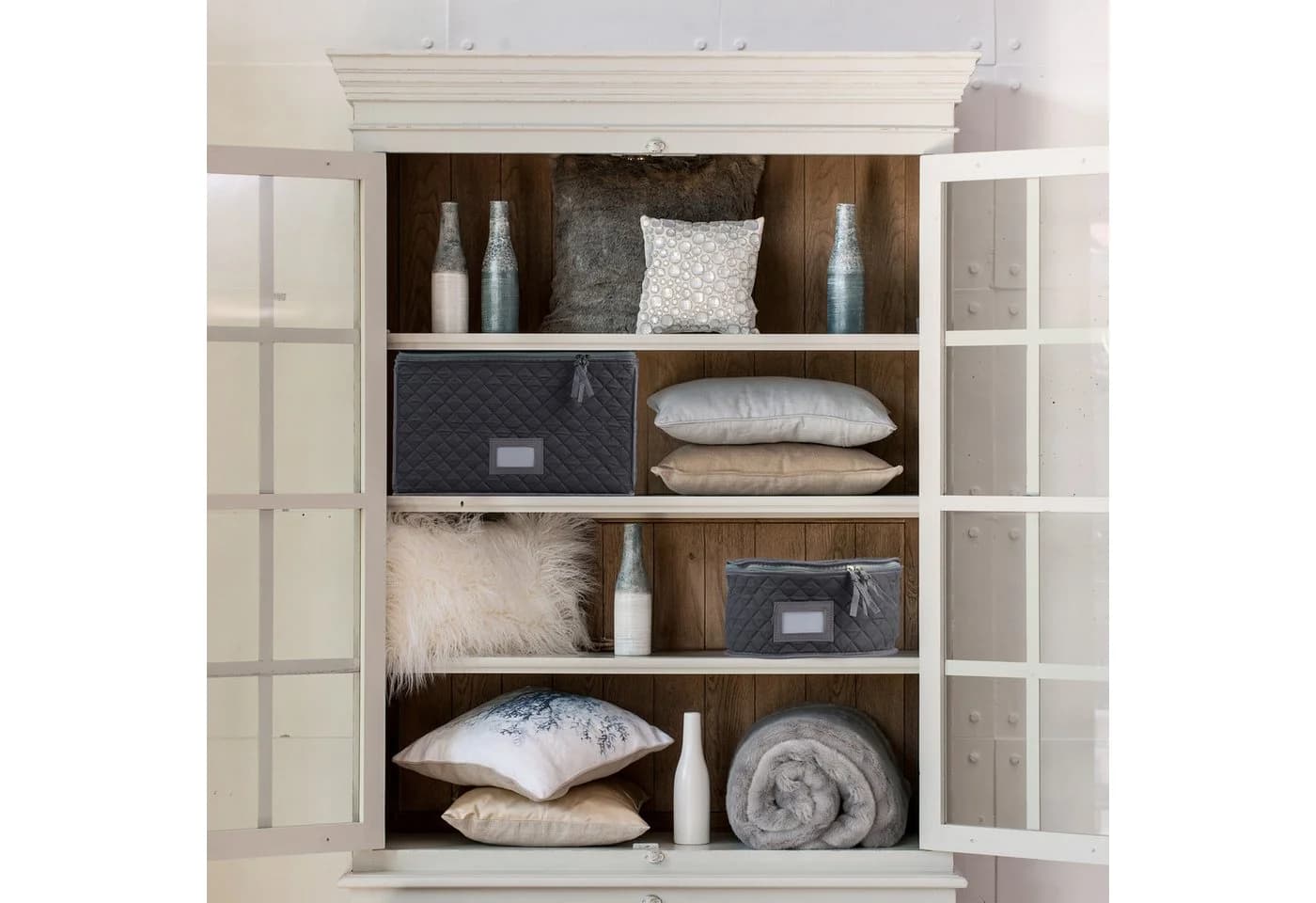 relaxdays Geschirraufbewahrungsbox 6er Set Grau Polyester