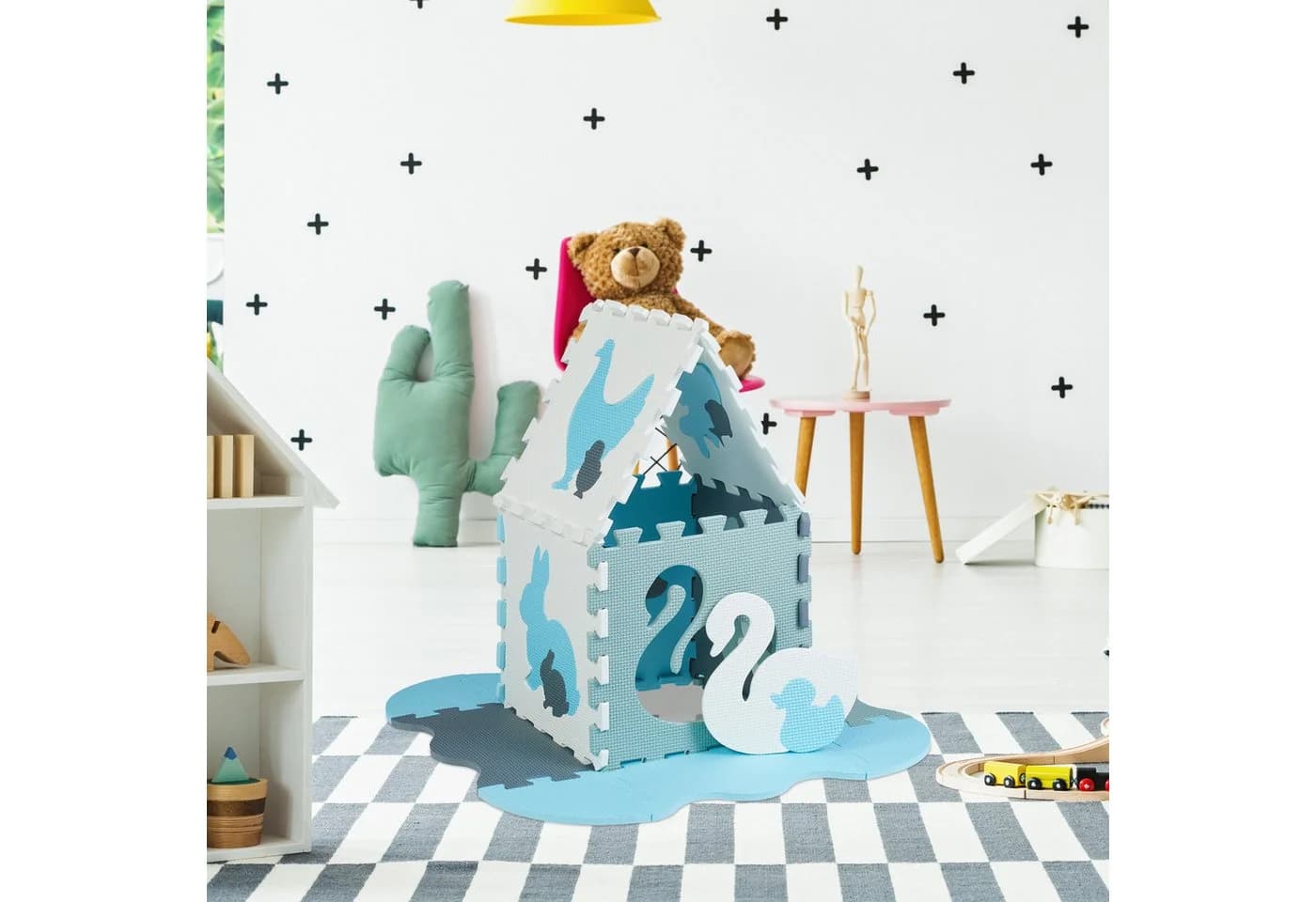 RELAXDAYS Spielmatte Puzzlematte Tiere Grau/Weiß/Blau