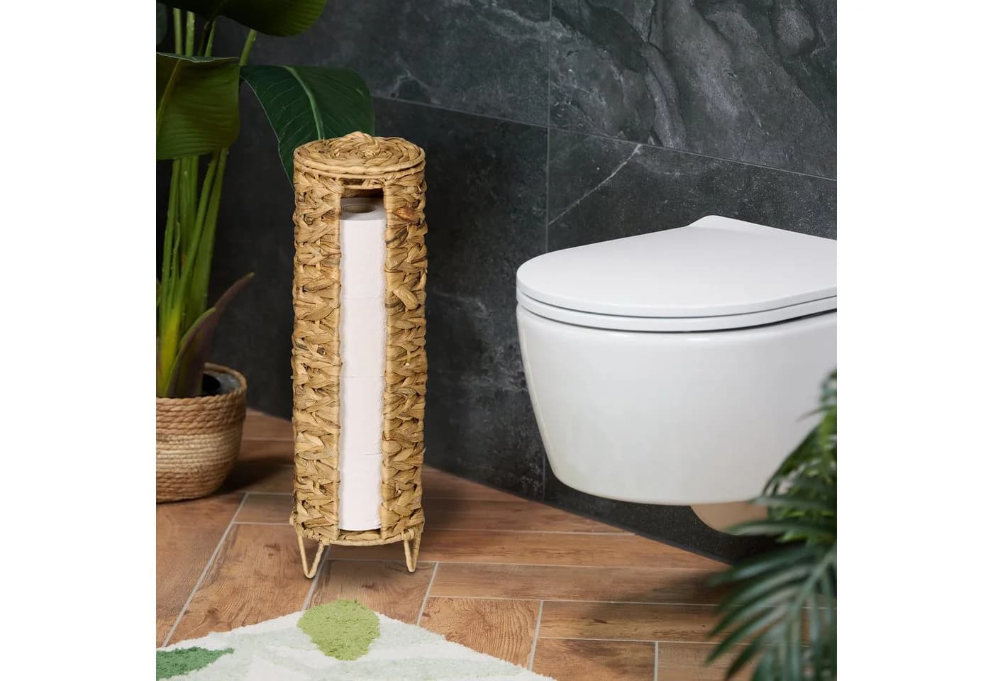 relaxdays Toilettenpapierhalter 4 Rollen Wasserhyazinthe Braun