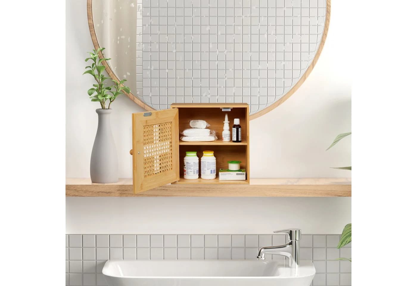 relaxdays Medizinschrank Bambus 2 Fächer Magnetverschluss Natur