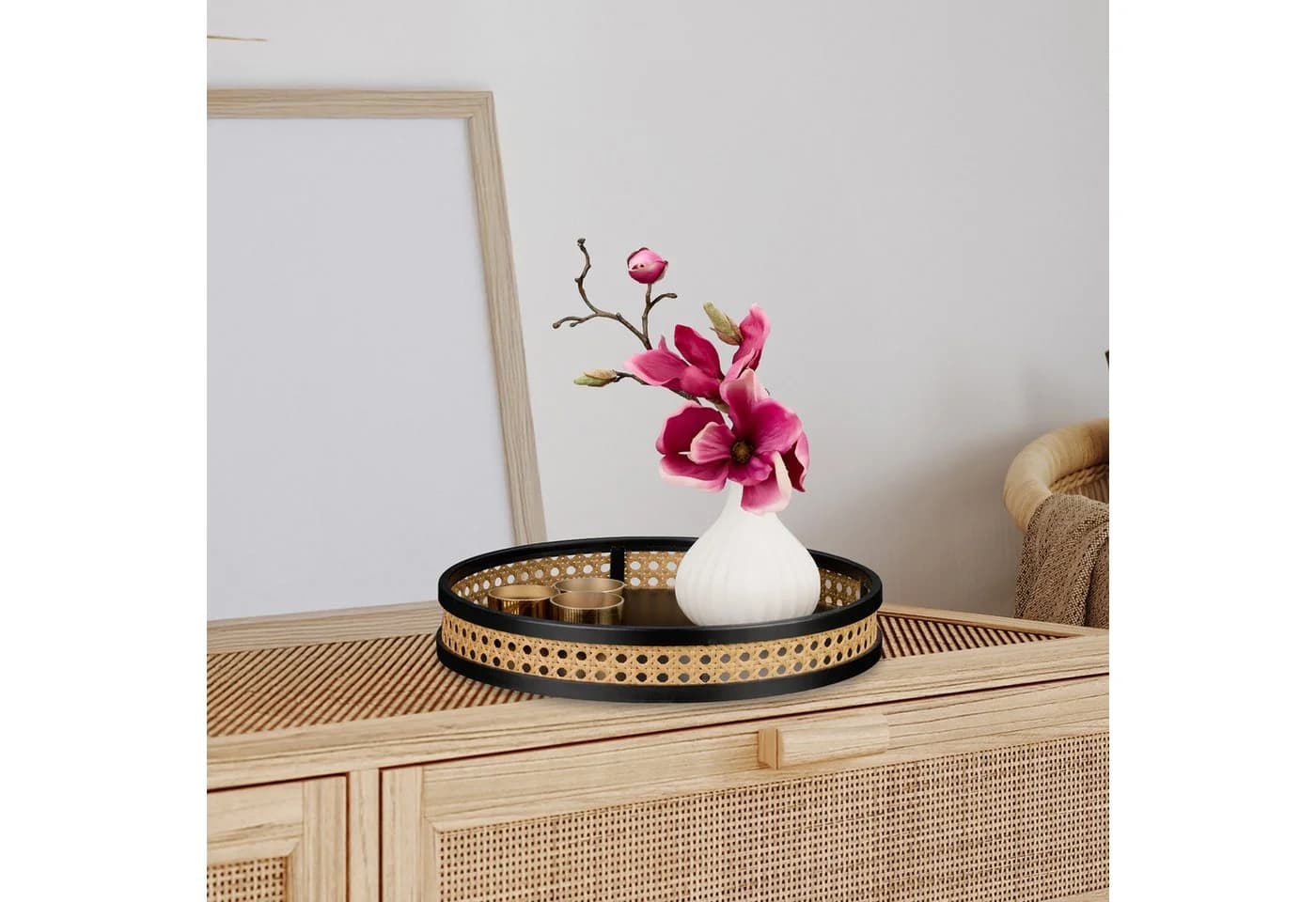relaxdays Dekotablett Rattan Schwarz