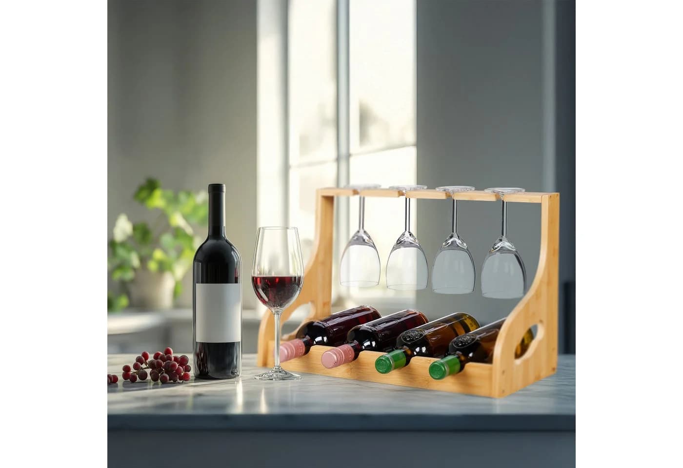 relaxdays Weinregal mit Glashalter Bambus