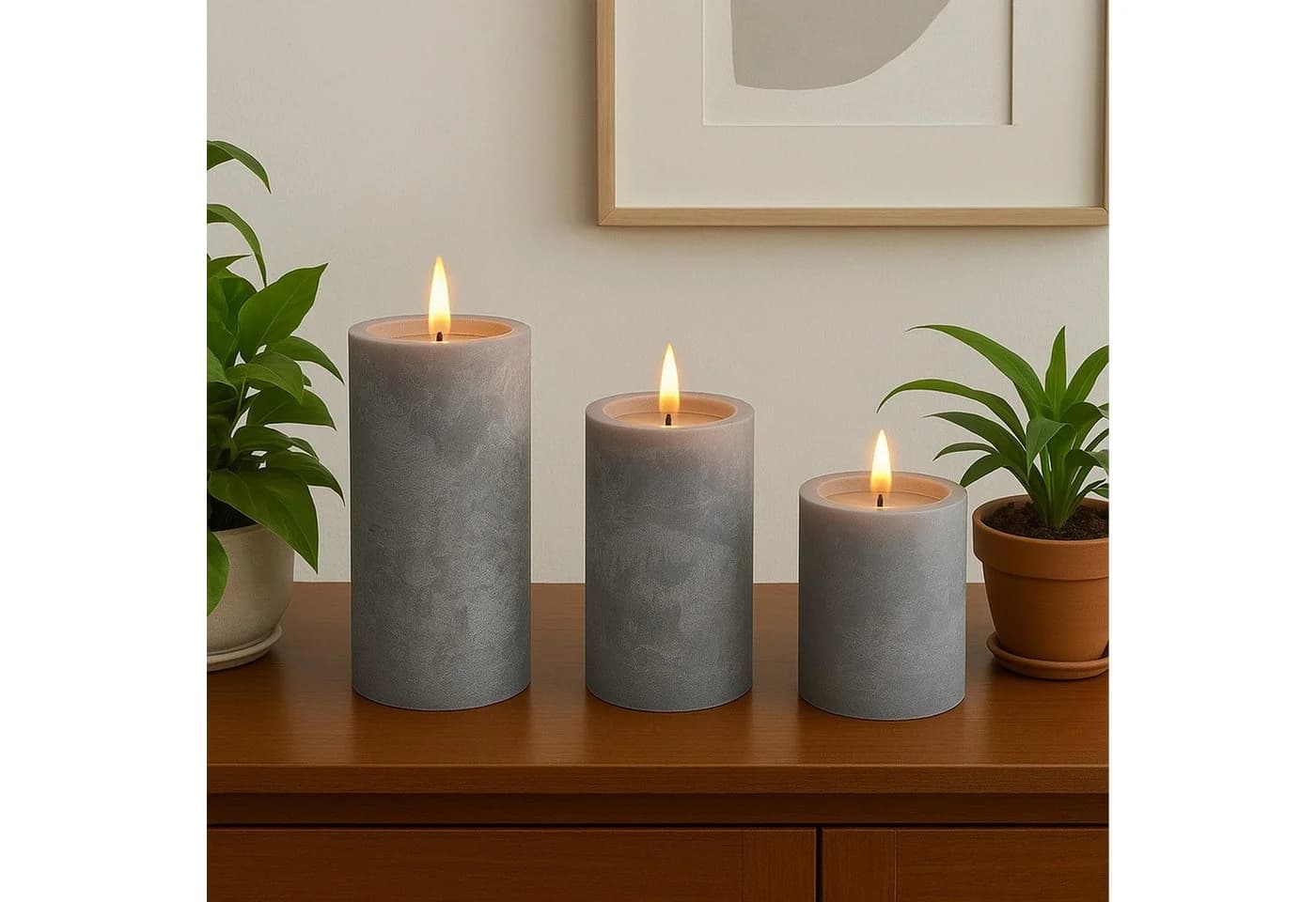 relaxdays LED-Kerzen 3er Set Betonoptik Grau