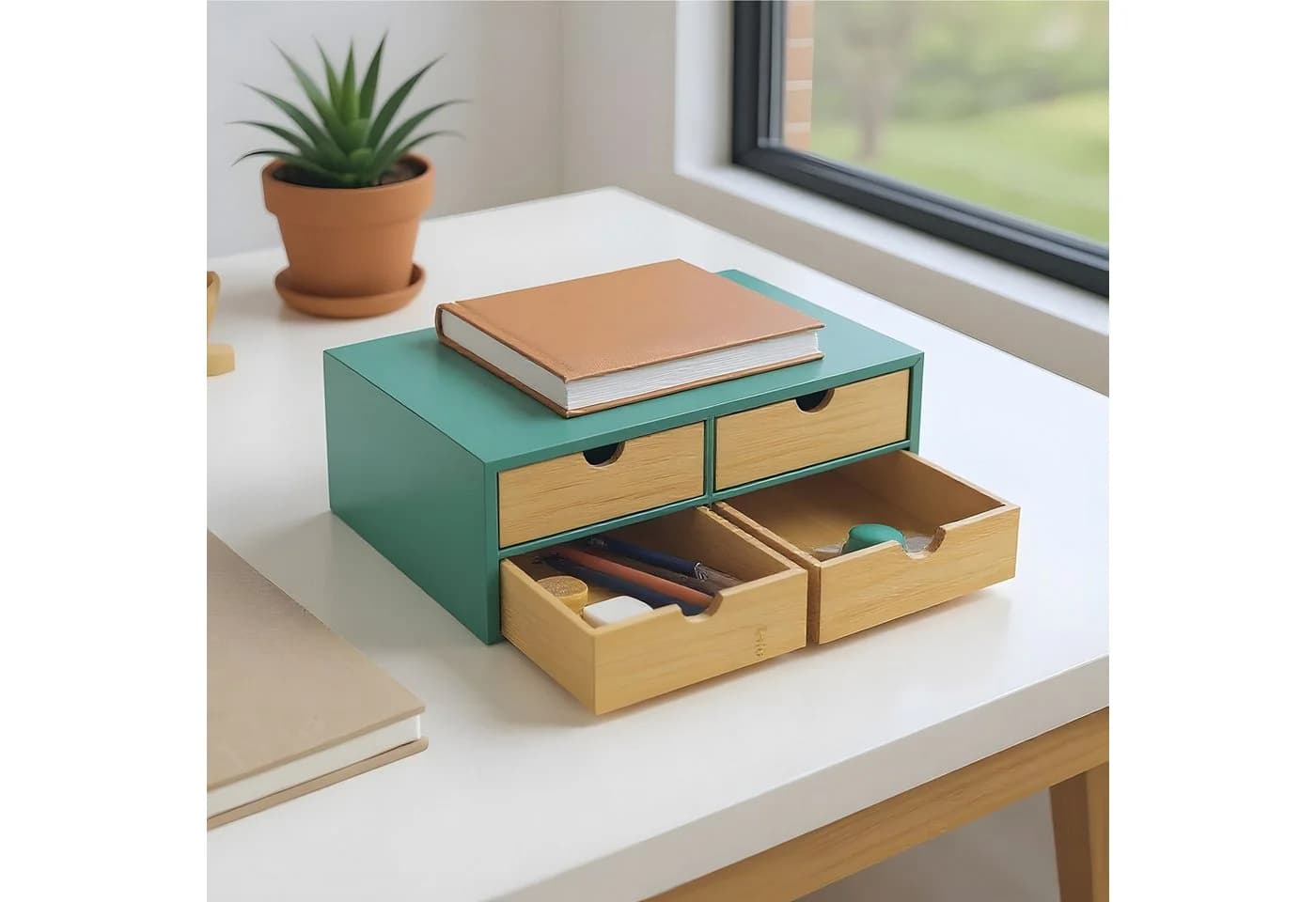 relaxdays Schreibtisch Organizer 4 Schubladen Bambus