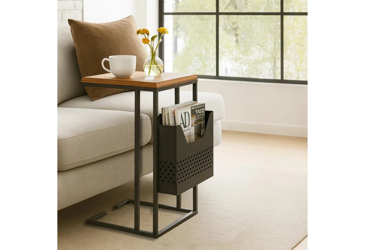 RELAXDAYS Beistelltisch C-Form mit Zeitungsablage Braun/Schwarz