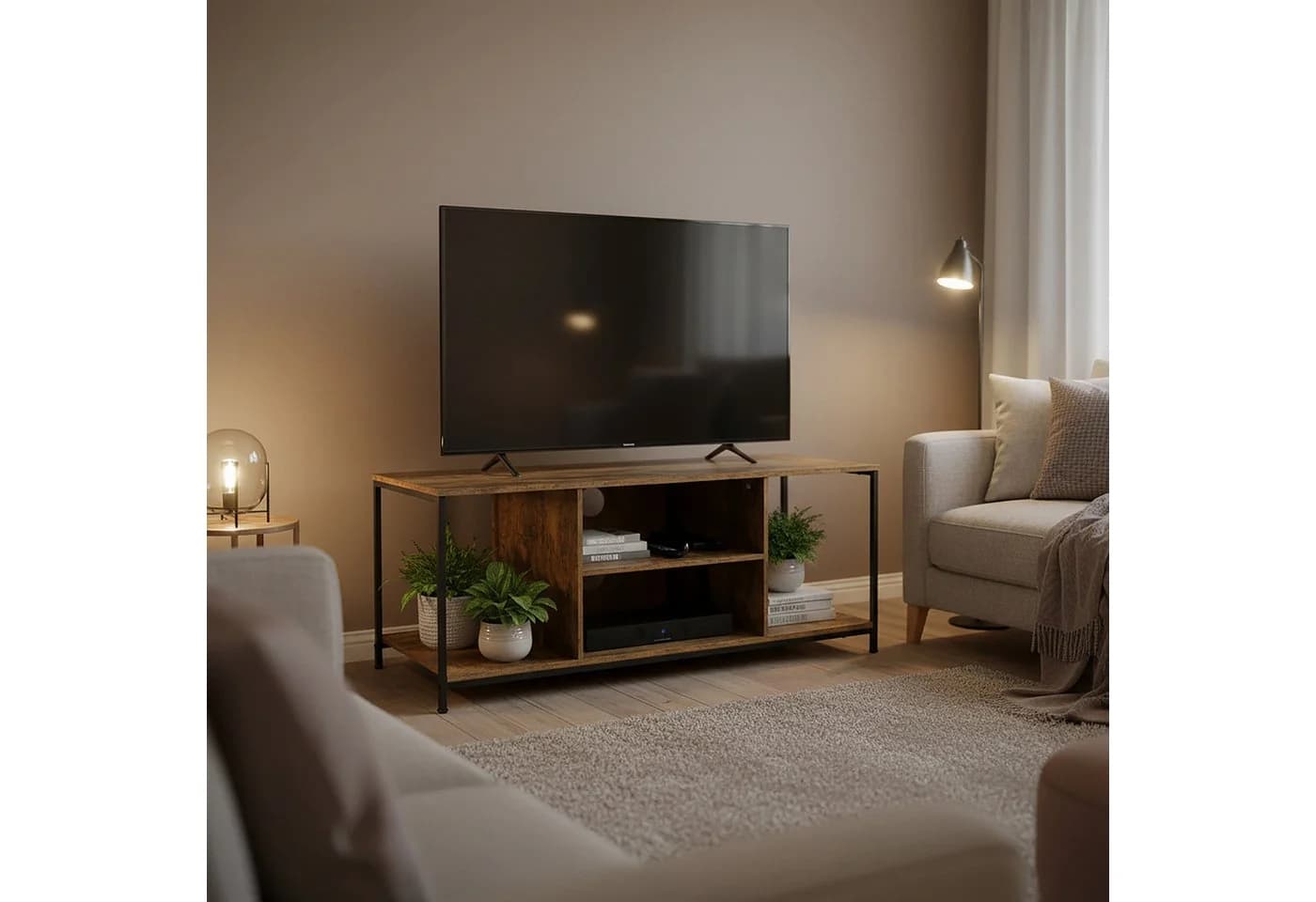 relaxdays TV-Bank TV Lowboard 4 Fächer Braun Schwarz
