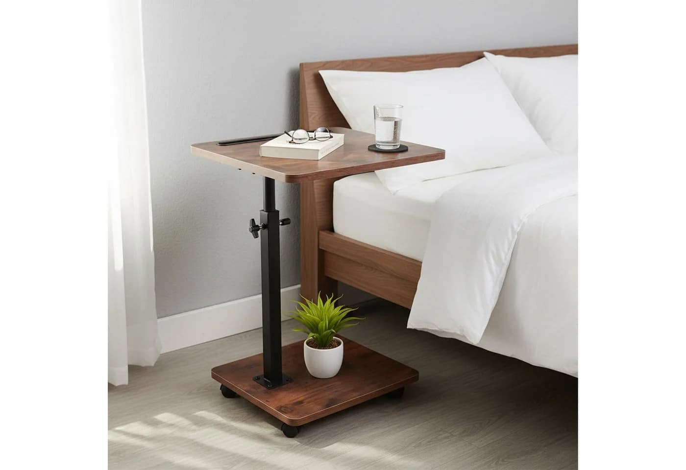 relaxdays Höhenverstellbarer Beistelltisch C-Form Braun/Schwarz