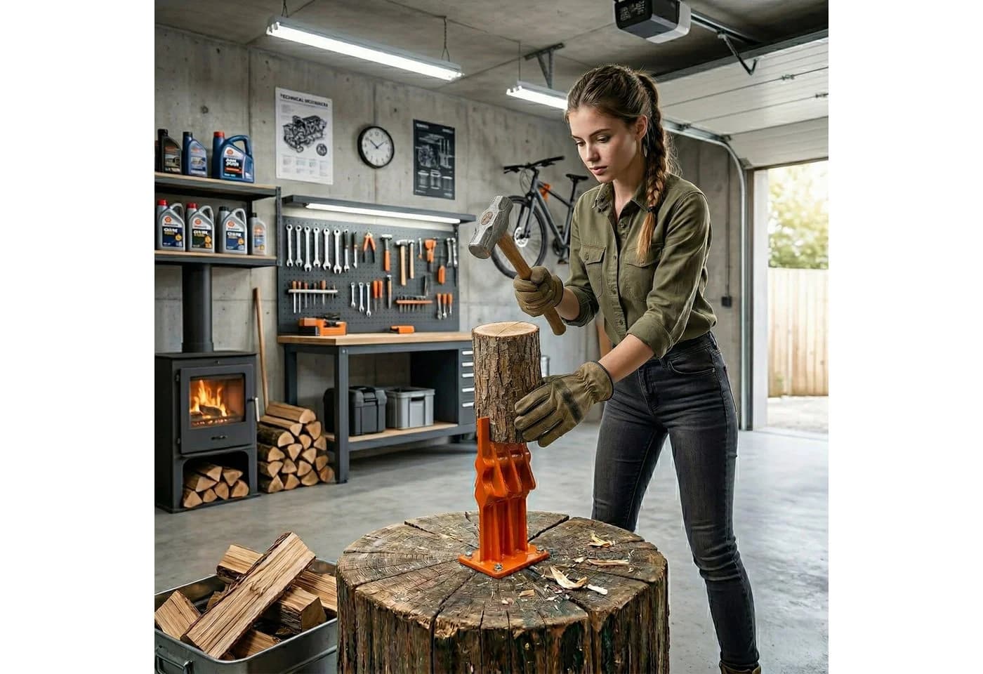 relaxdays Manueller Holzspalter Orange Stahl