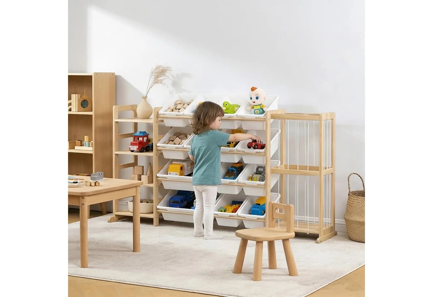 relaxdays Kinderregal mit 12 Boxen und Kuscheltier-Zoo