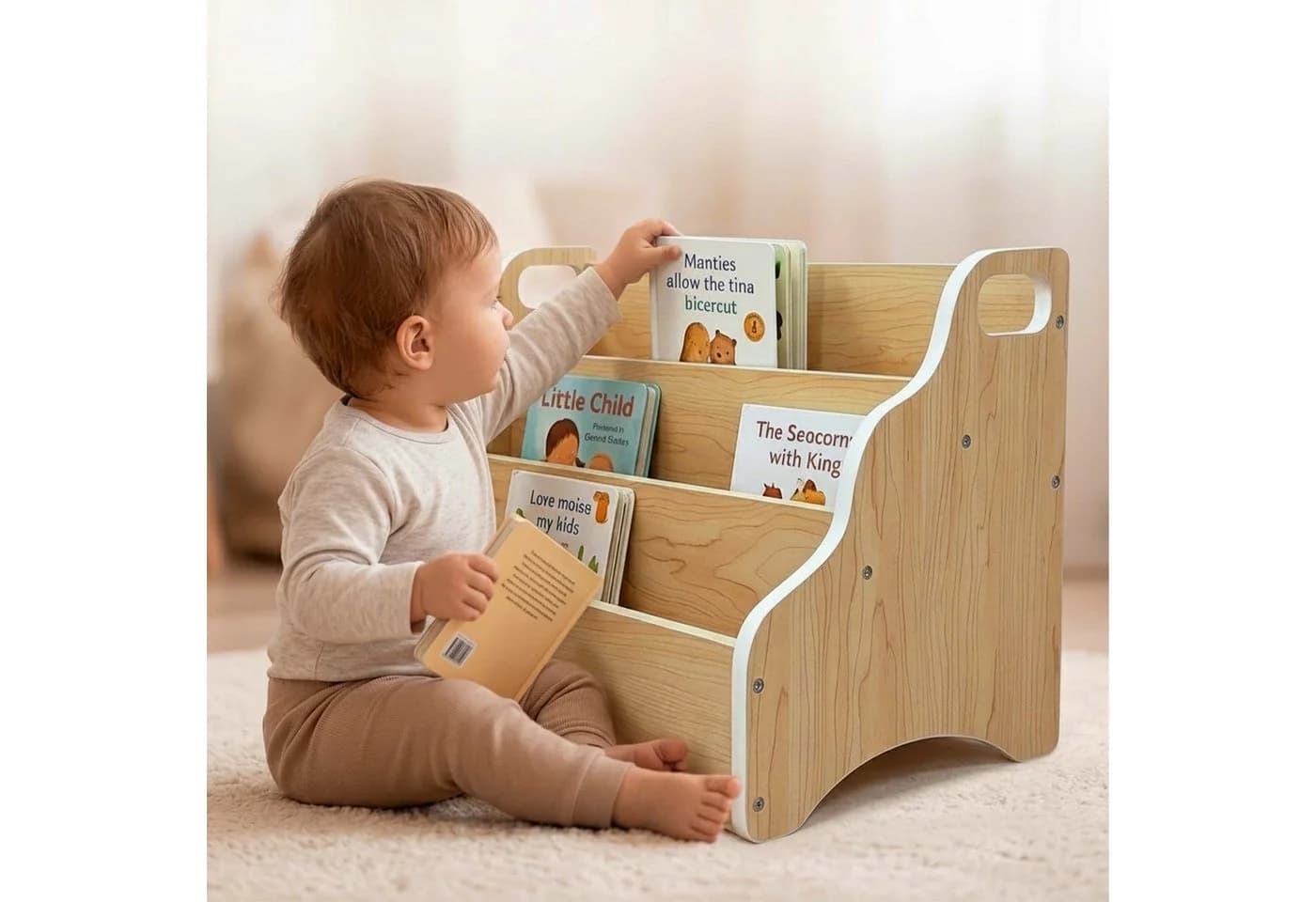 relaxdays Kinderregal Tragbares Bücherregal Tisch Braun