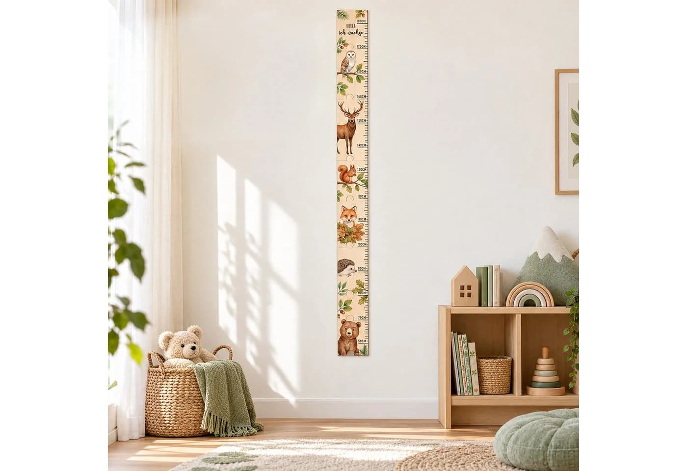 relaxdays Messlatte Kinder Holz 7-tlg. Waldtiere