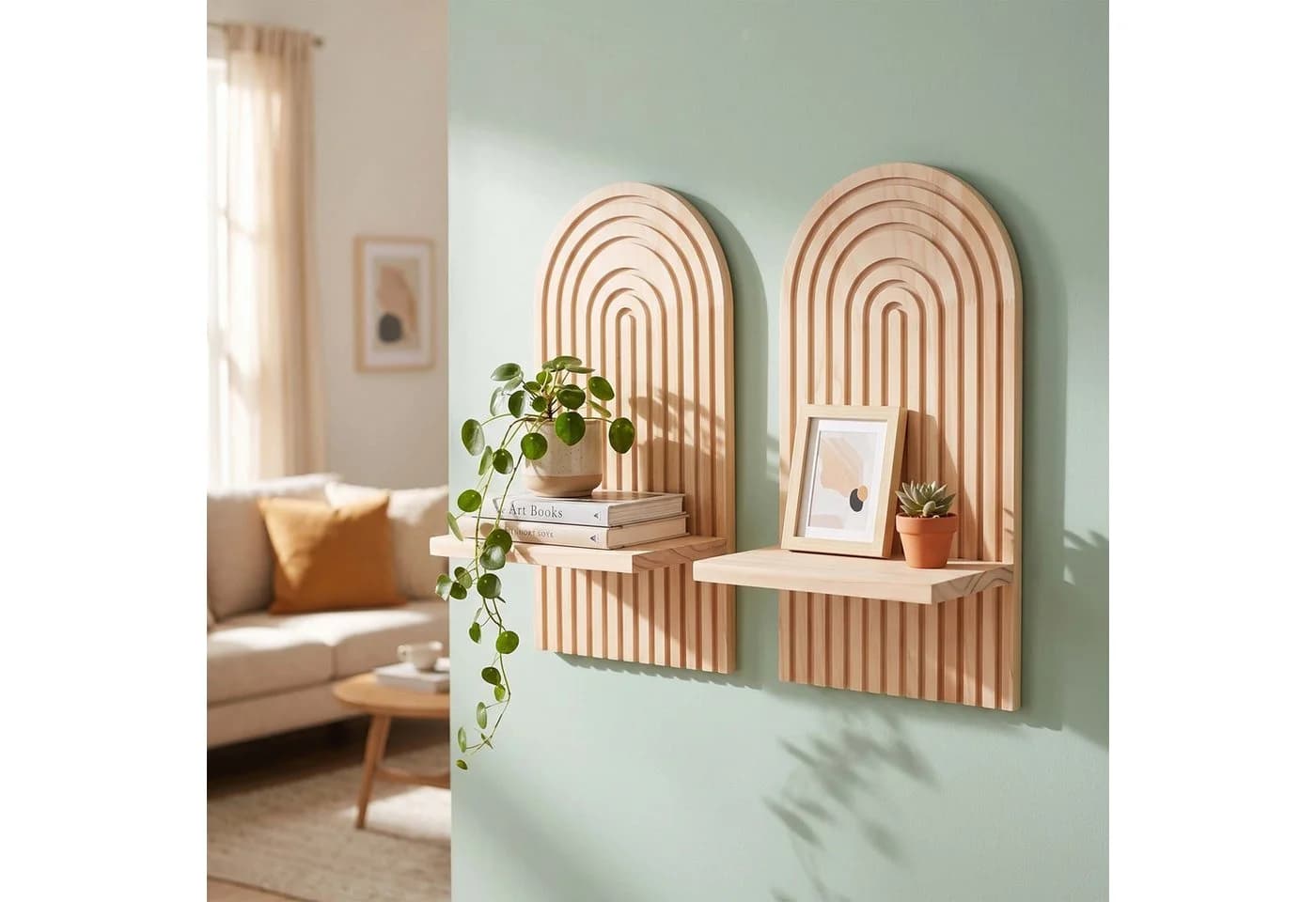 relaxdays Wandregal Boho 2er Set Kiefernholz Braun