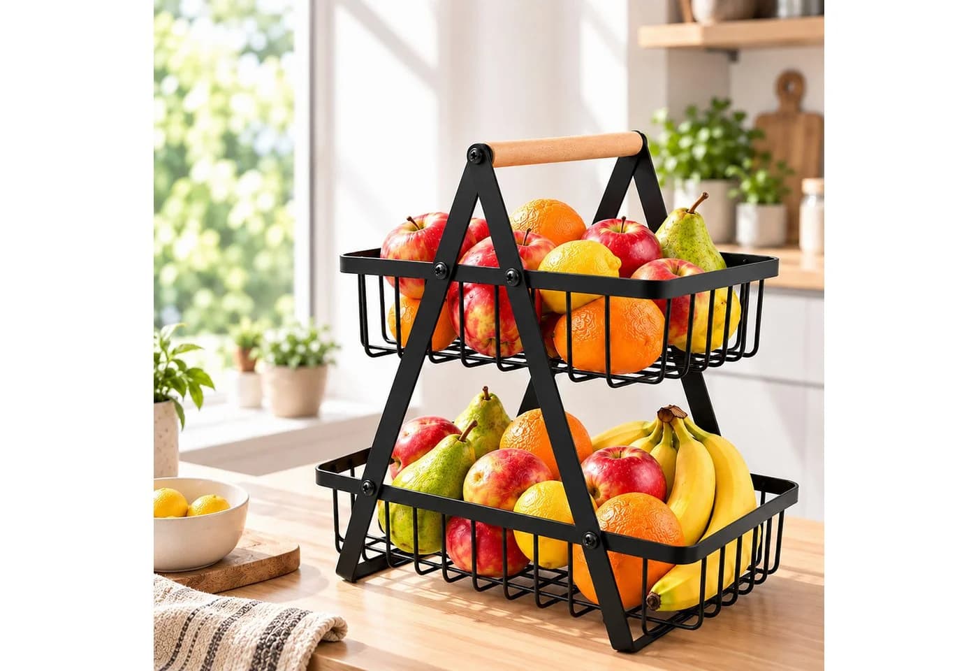 relaxdays Obst Etagere 2 Etagen Schwarz Eisen