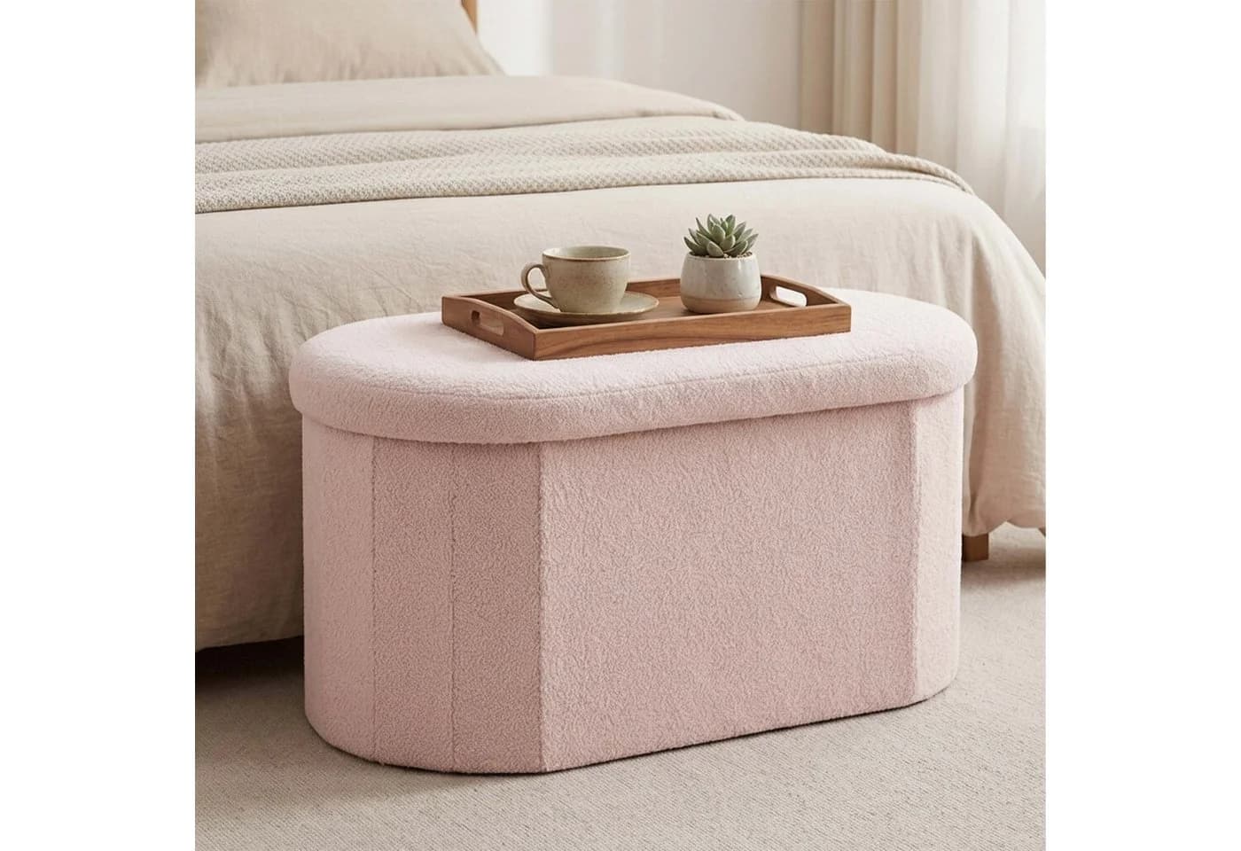 relaxdays Sitztruhe Rosa Teddy Sitzbank mit Stauraum
