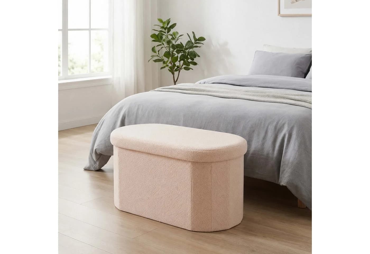 relaxdays Sitztruhe Sitzbank aus Teddystoff Beige