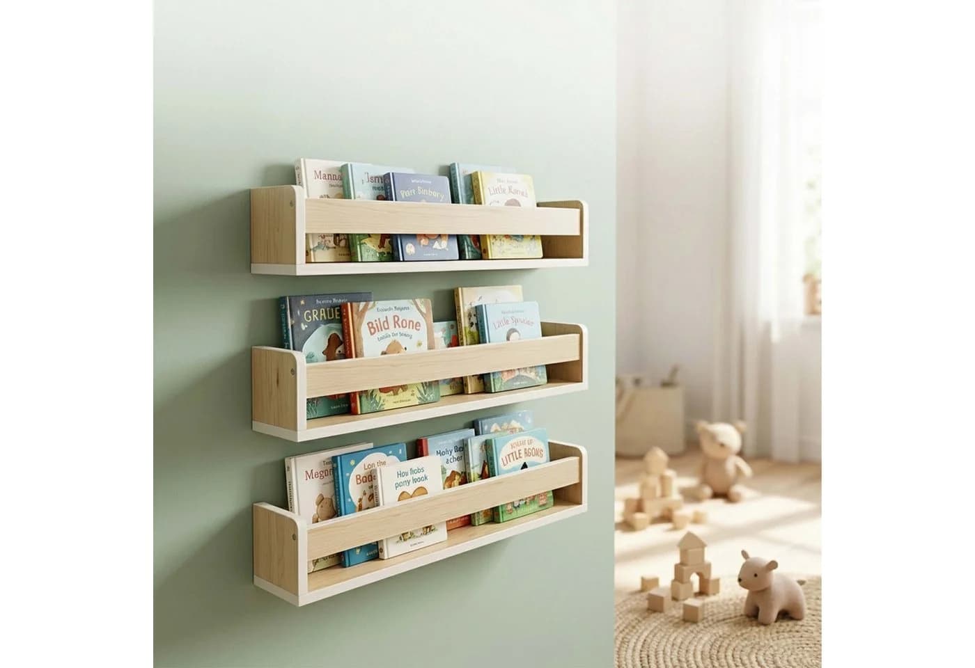 relaxdays Kinderregal Wand 3er Set Natur MDF