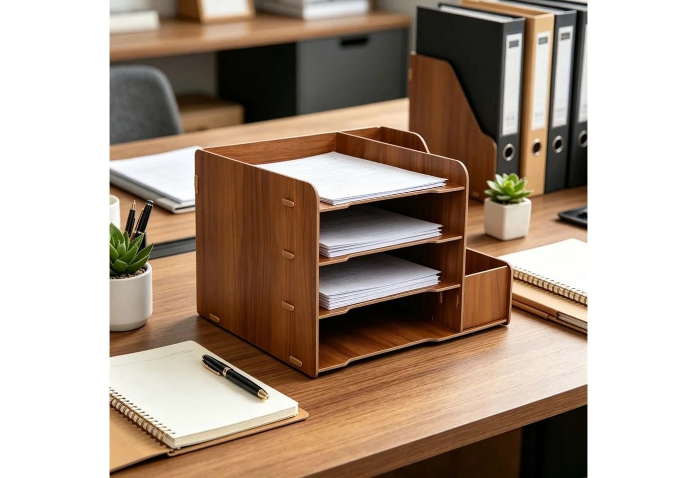 relaxdays Briefablage 4 Fächer dunkelbraun MDF