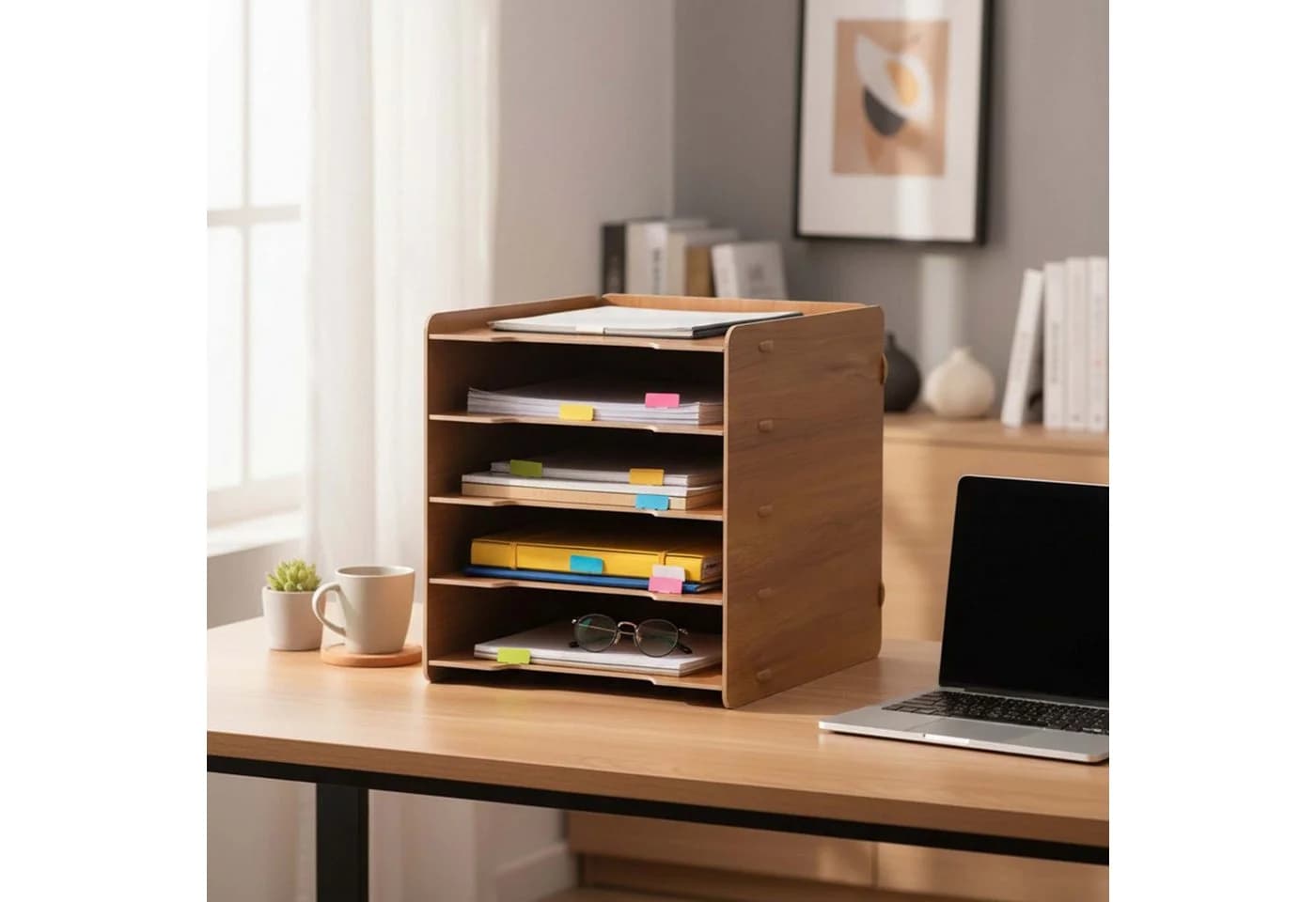 relaxdays Briefablage 5 Fächer dunkelbraun MDF