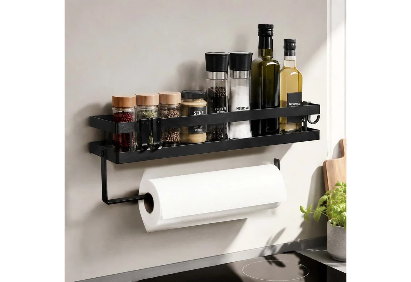 relaxdays Gewürzregal Wand ohne Bohren schwarz Metall