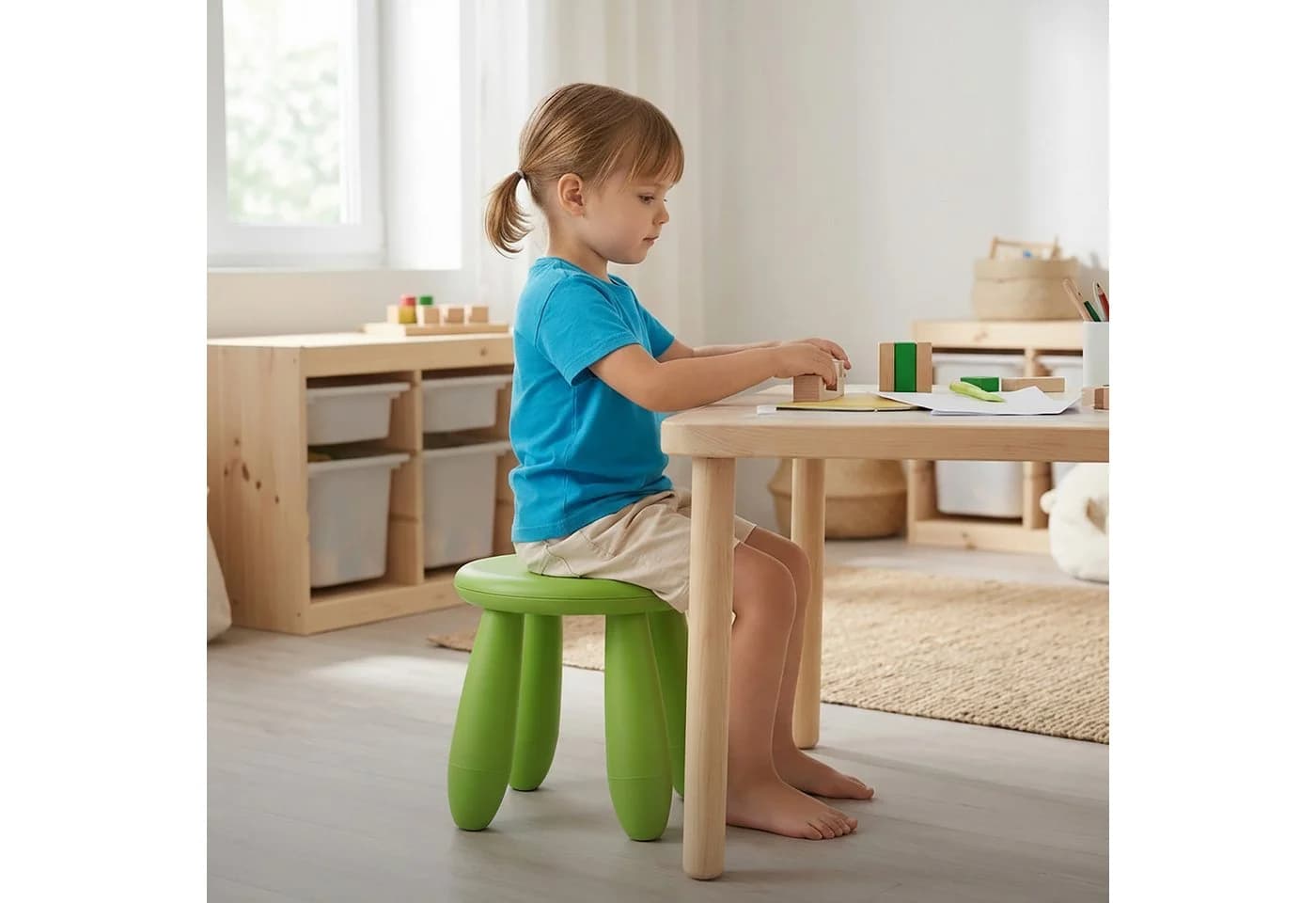 relaxdays Kinderhocker Sitzhocker für Kleinkinder grün