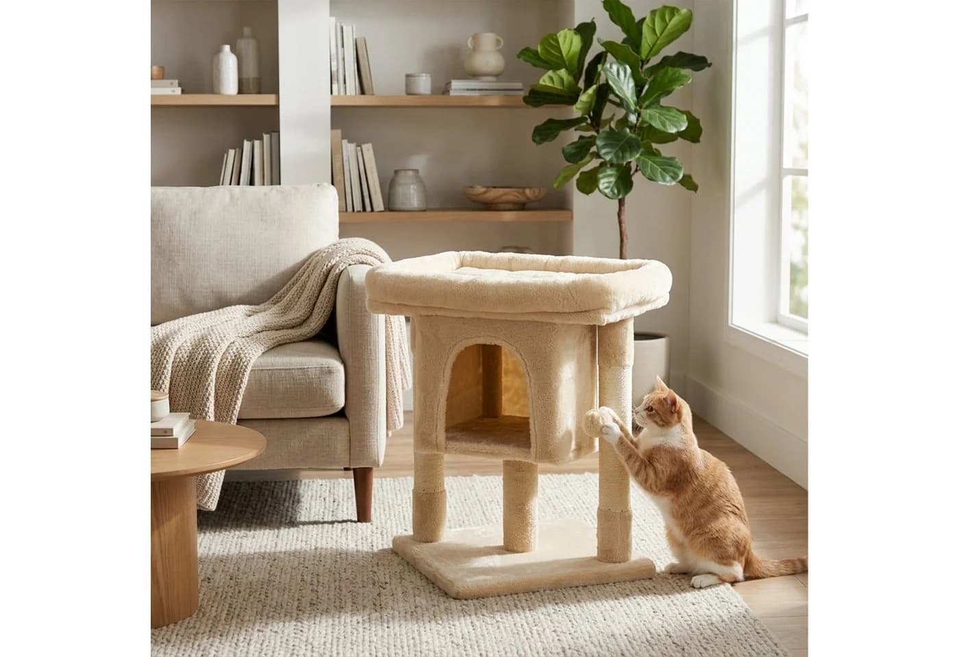 relaxdays Kratzbaum mit Höhle & Aussichtsplattform Beige