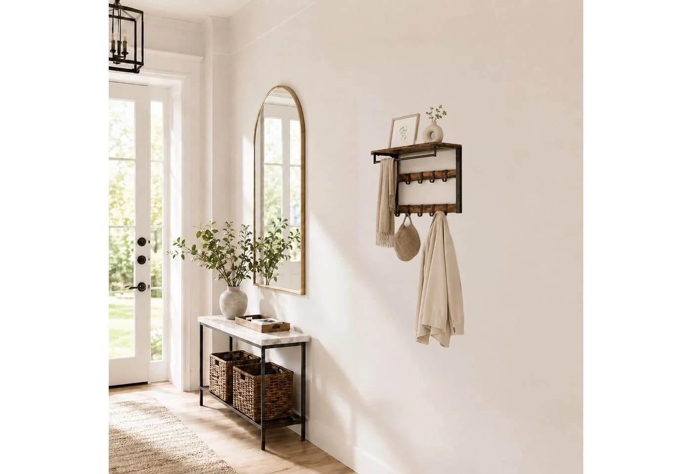 relaxdays Wandgarderobe 3 in 1 Vintagebraun-Schwarz