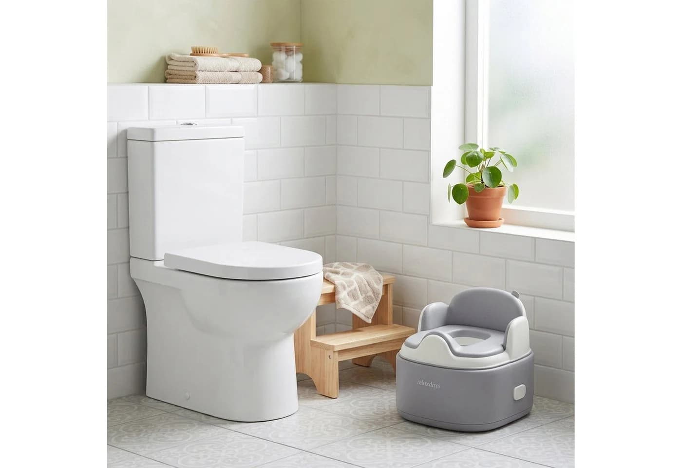 relaxdays Toilettentrainer Töpfchen 4-in-1 mit Deckel grau