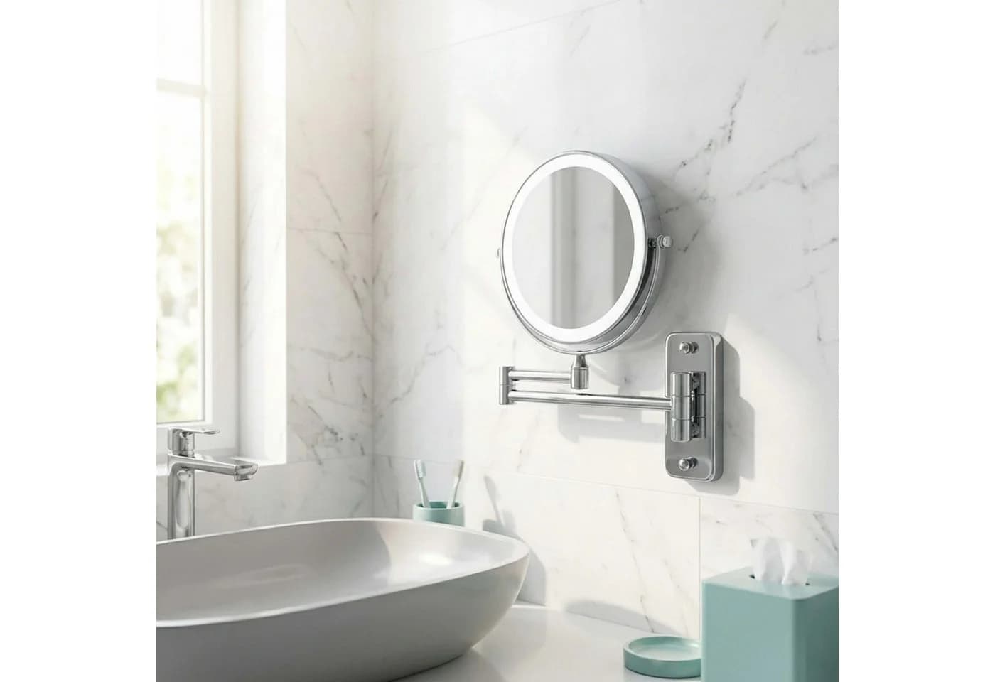 relaxdays Kosmetikspiegel mit Beleuchtung Wand silber
