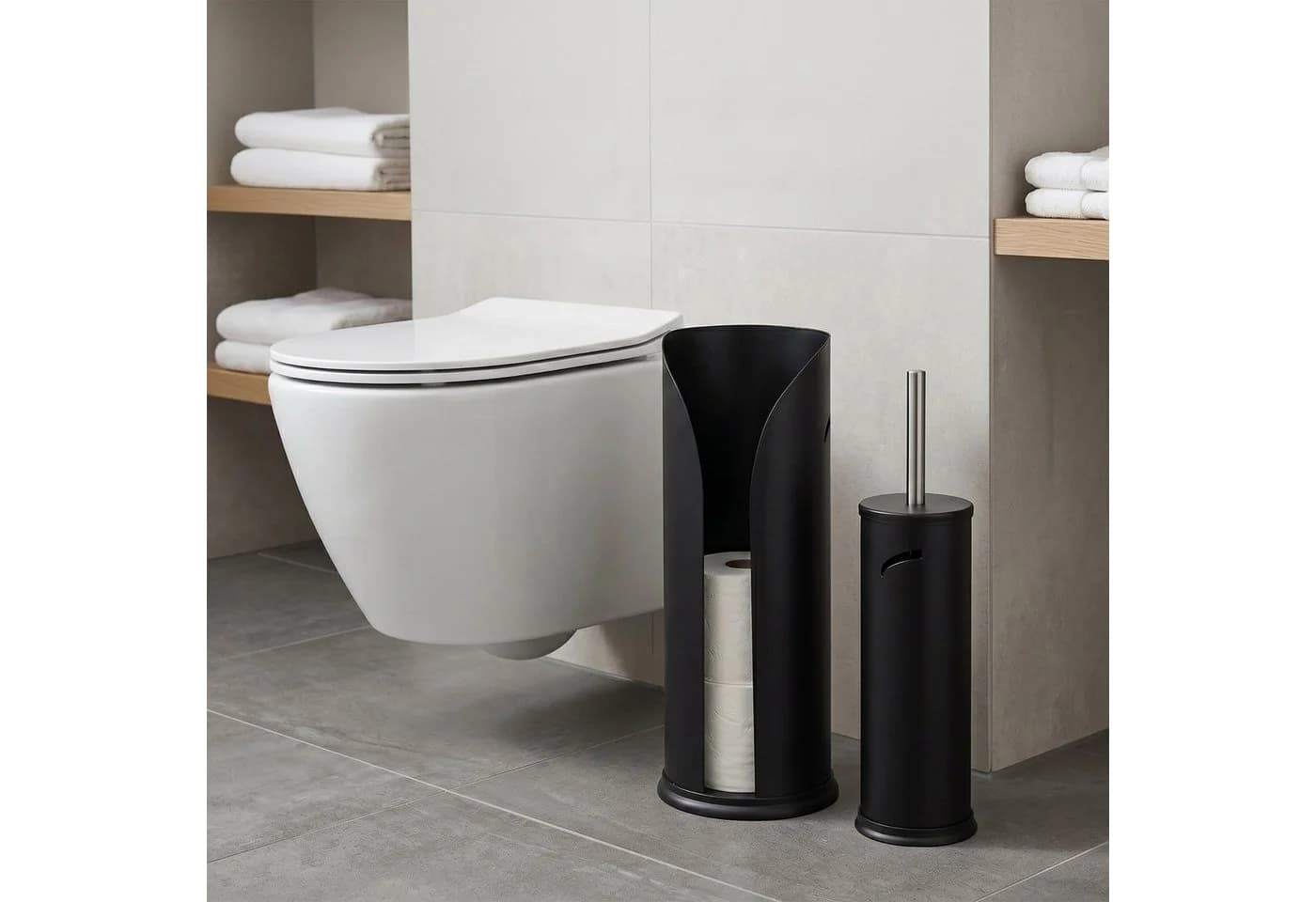 relaxdays WC-Garnitur Set Rollenhalter & WC-Bürste Schwarz/Silber