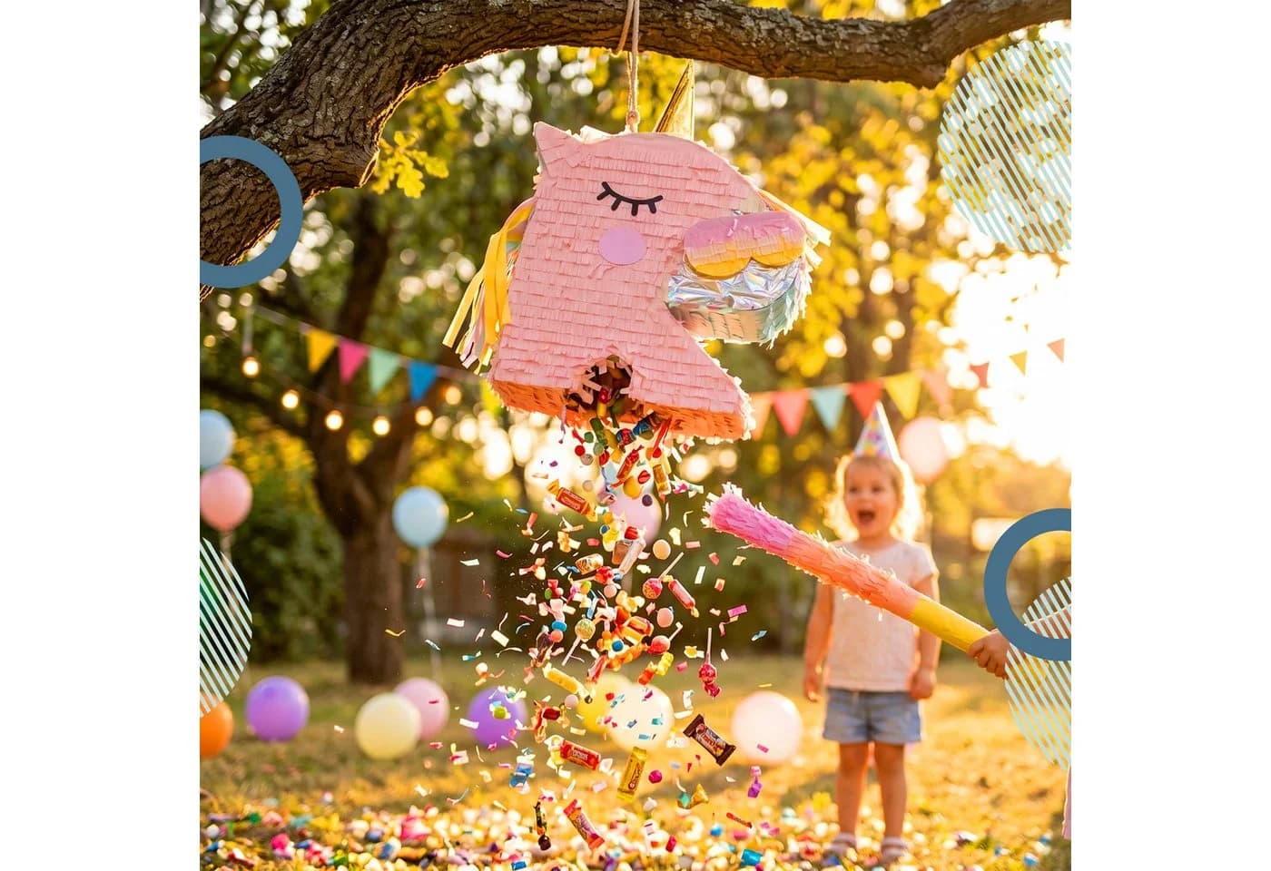 relaxdays Pinata Set Einhorn mit Stab und Maske, Braun