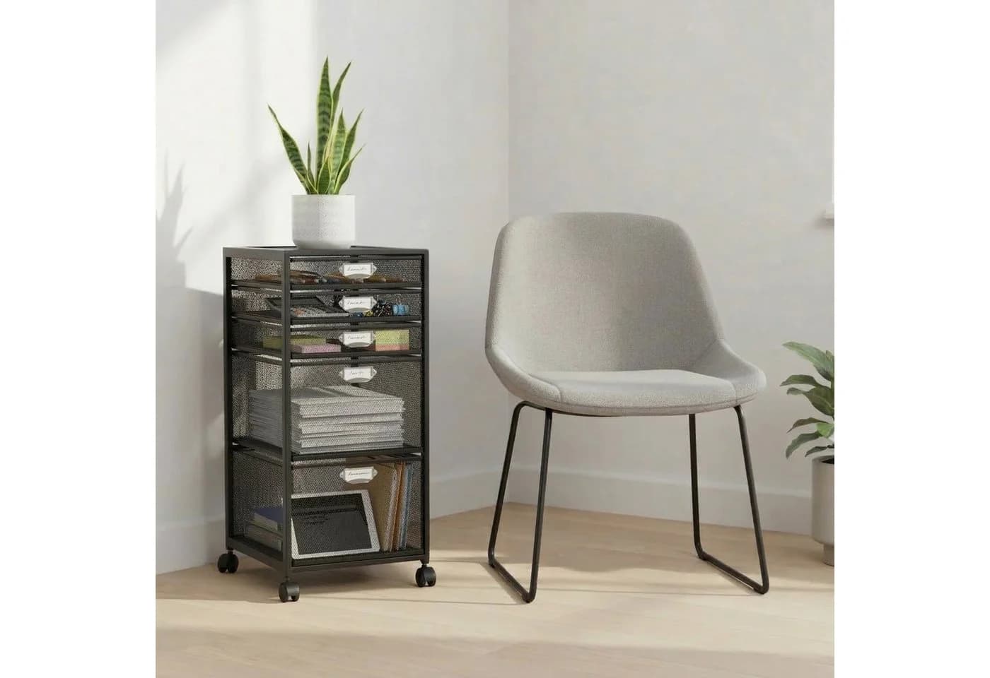 relaxdays Rollcontainer 5 Schubladen Schwarz Silber