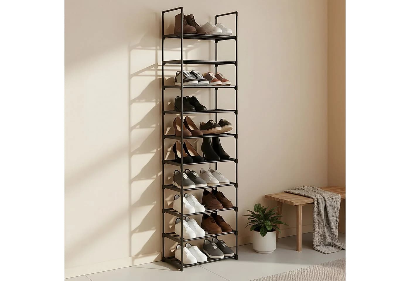 relaxdays Schuhregal Stecksystem Metall Schwarz 10 Ebenen