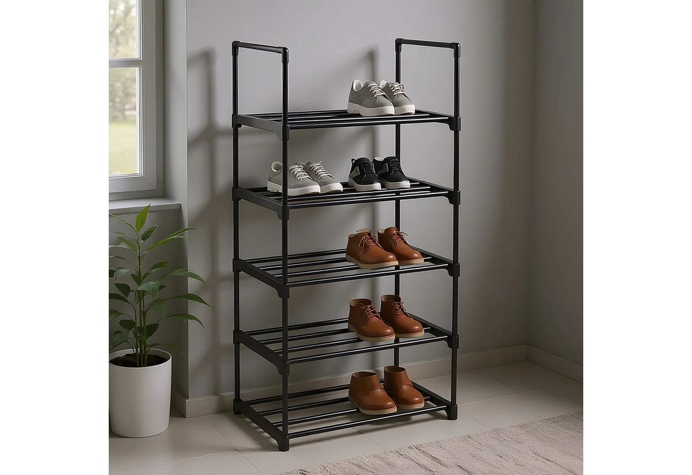relaxdays Schuhregal Stecksystem Metall Schwarz 5 Ebenen