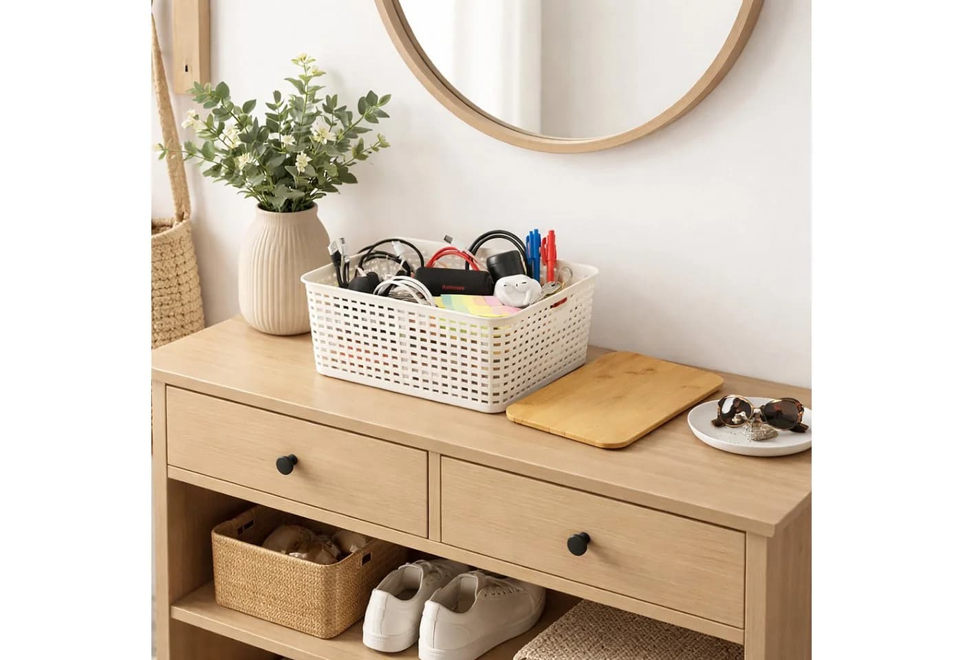 relaxdays Aufbewahrungsbox Set mit Bambusdeckel Weiß Braun 6er-Pack