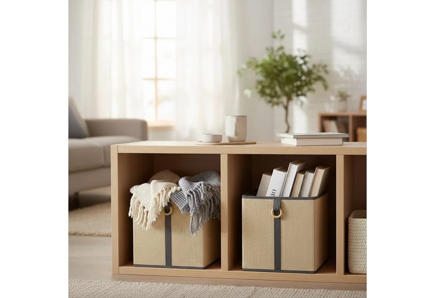 relaxdays Regalkorb Set Bambus 4er Aufbewahrungskorb klappbar