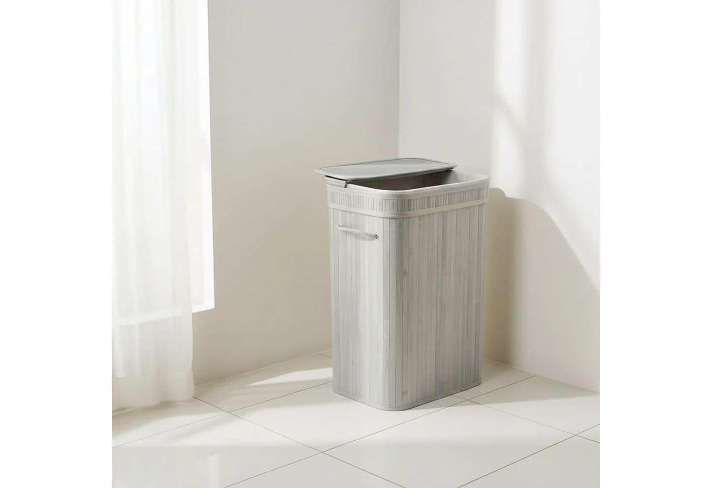 relaxdays Wäschekorb Bambus mit Deckel grau 72L faltbar