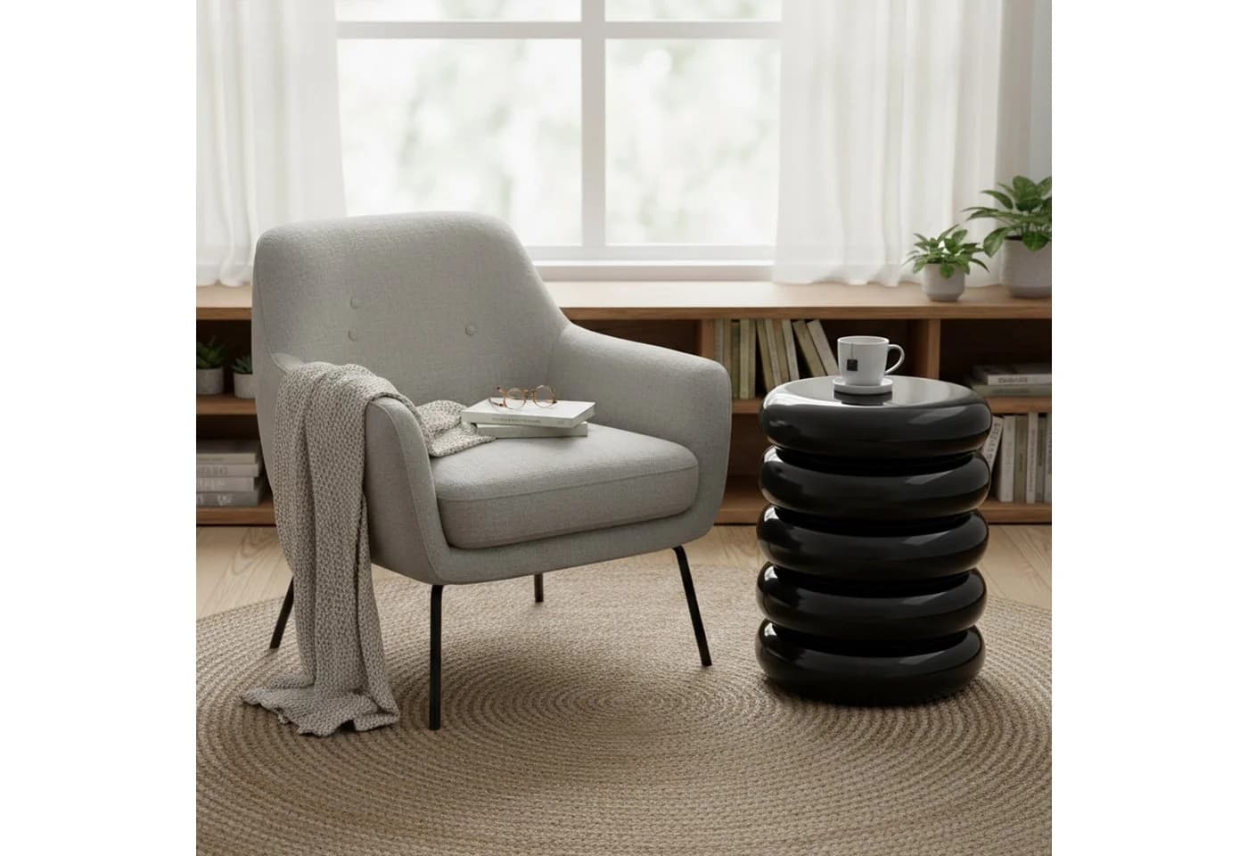 relaxdays Beistelltisch Bubble Design Schwarz Metall Hochglanz