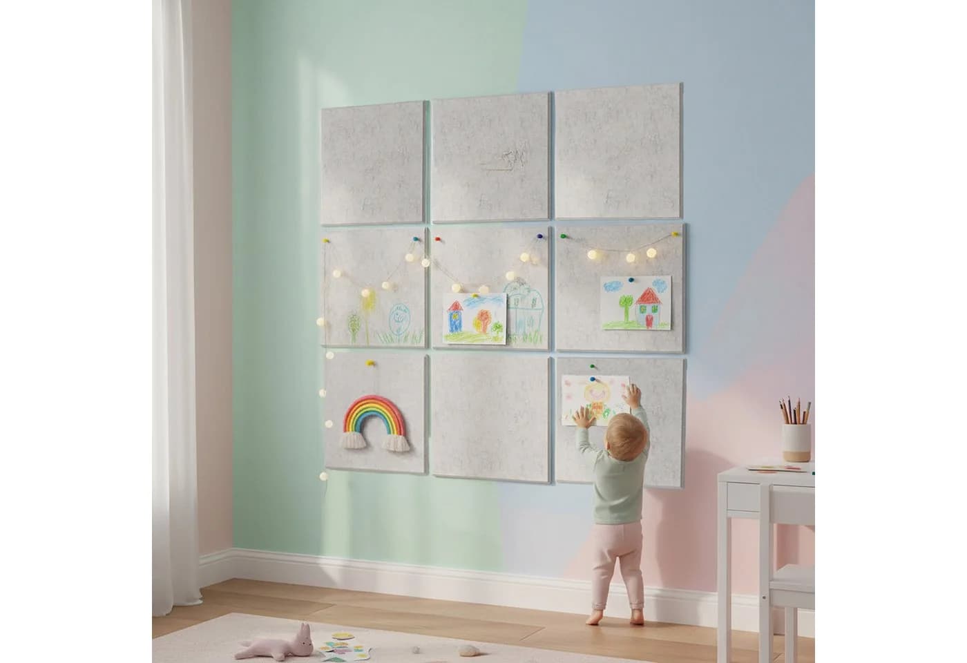 relaxdays Pinnwand 12x selbstklebend Filz Quadrat Grau