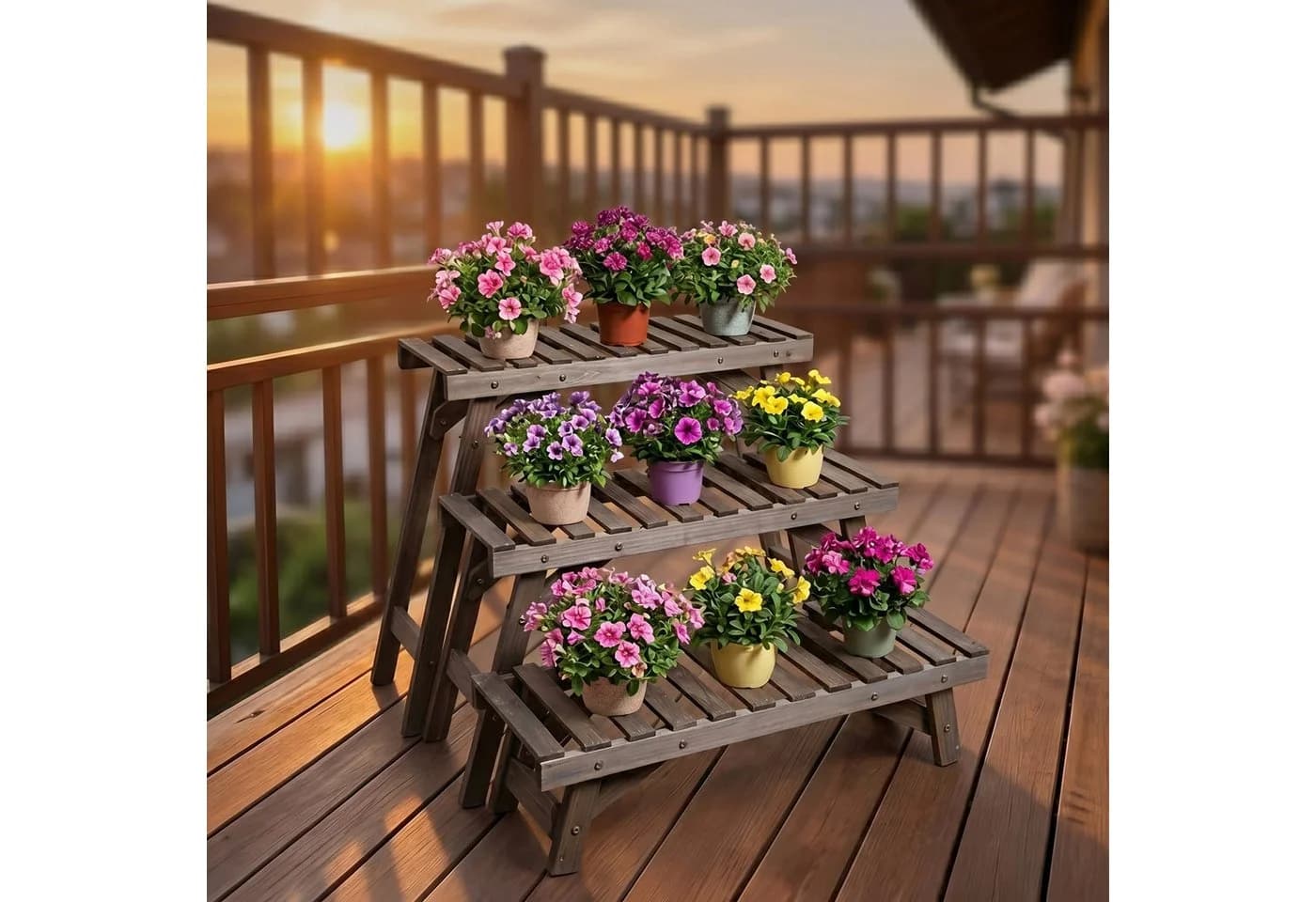 relaxdays Pflanzentreppe Blumenständer 3-teiliges Set Tannenholz Braun