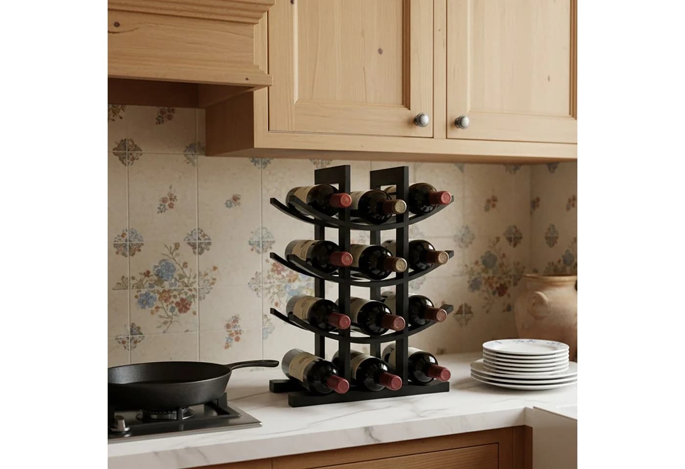 relaxdays Weinregal Bambus 12 Flaschen Schwarz